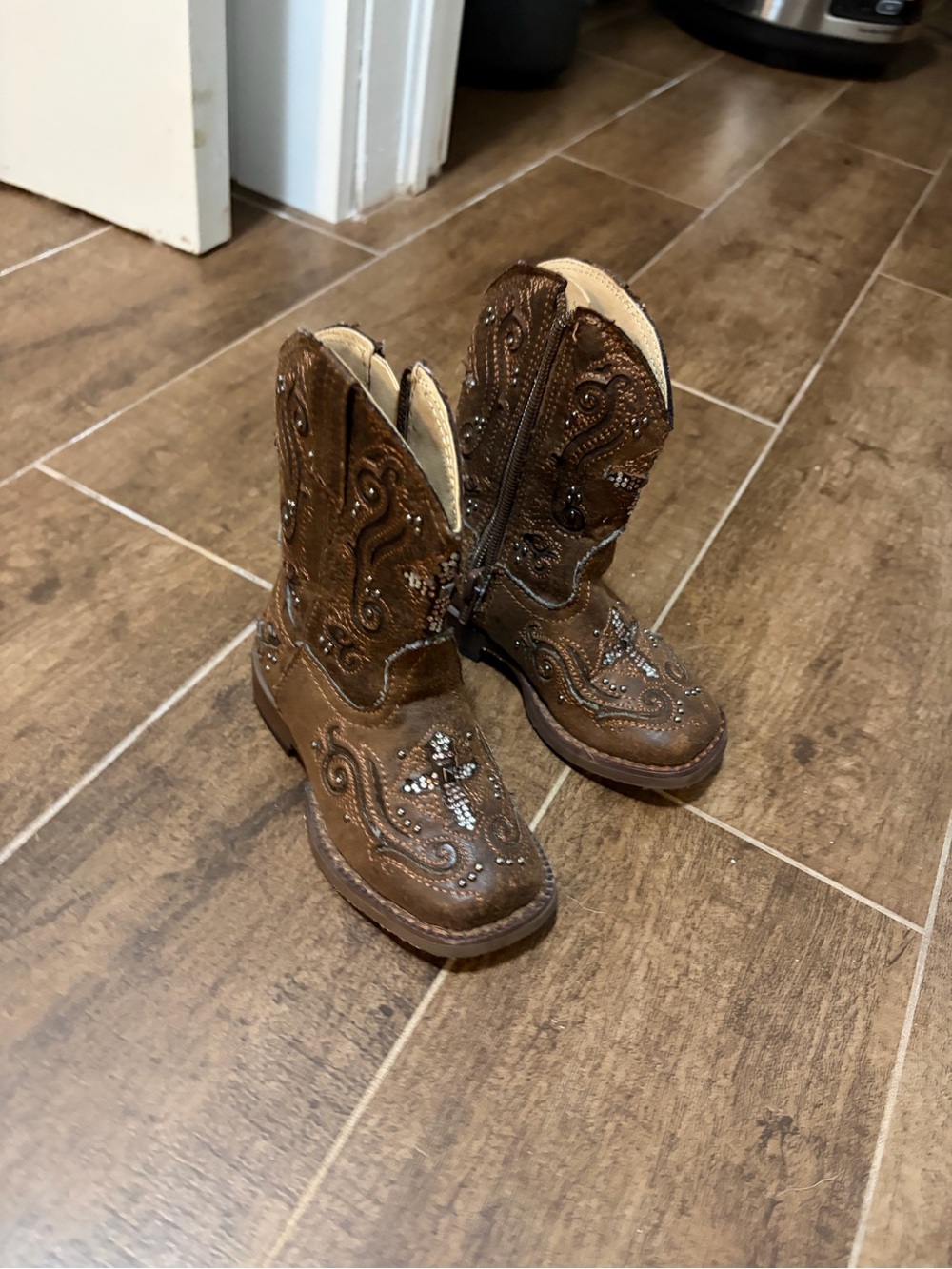 Roper Brown Western Kids Embellished Zip-Up Cowboy Boots